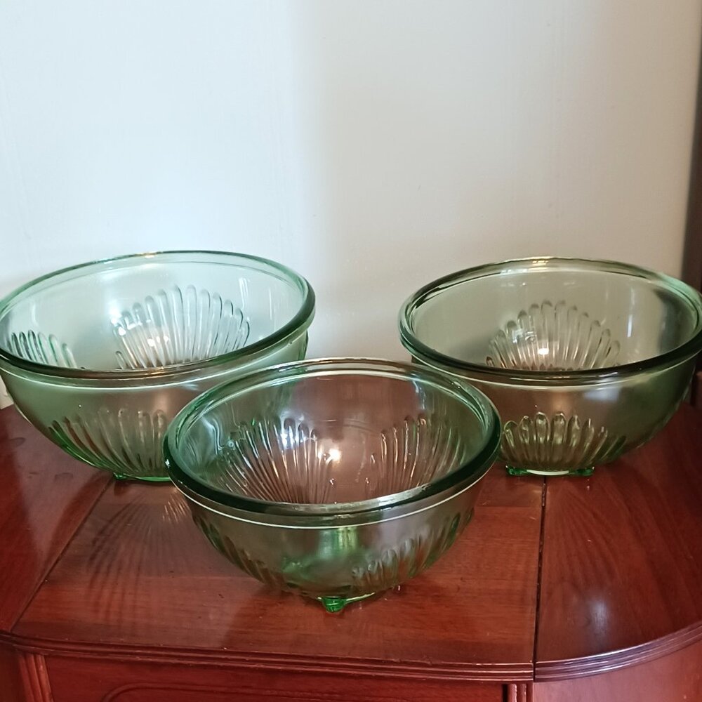 Jeanette Green Depression glass stacking bowls  Vintage